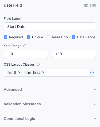 FF Booking Application - Create a Unique Date Range Field