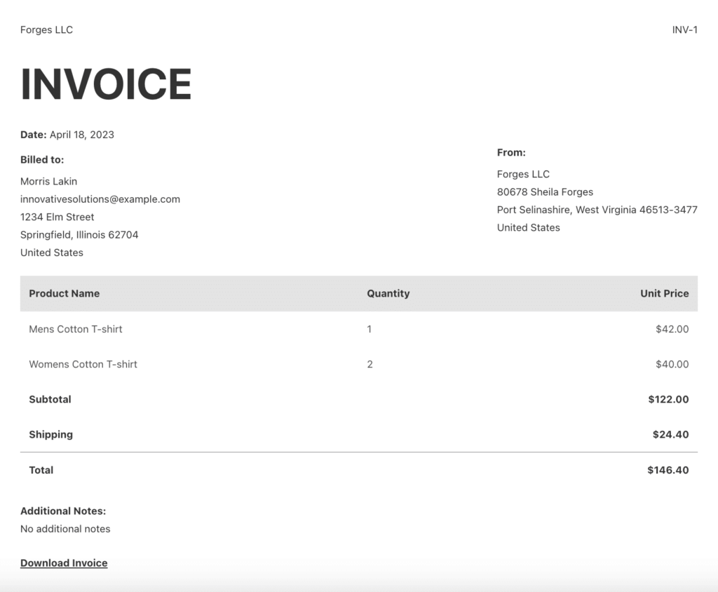 Invoice PDF Generator - Formidable Forms Web App Builder Example