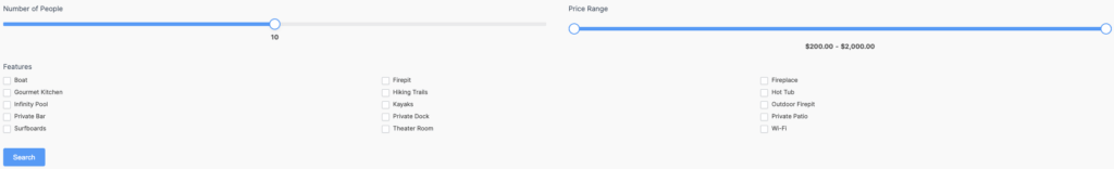 FF Booking Application - Search Vacation Homes Form