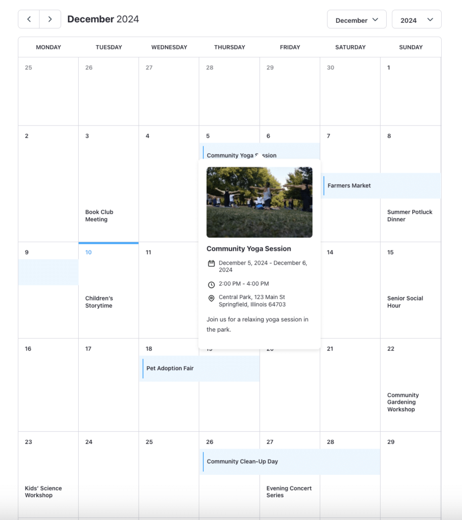 WordPress Community Calendar Plugin Template - Formidable Forms Web App Builder Example