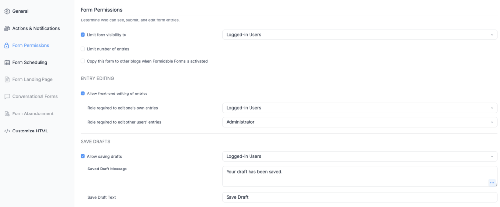 Formidable Forms CRM Application - Form Permissions
