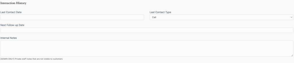 Formidable Forms CRM Application - Interaction History Section