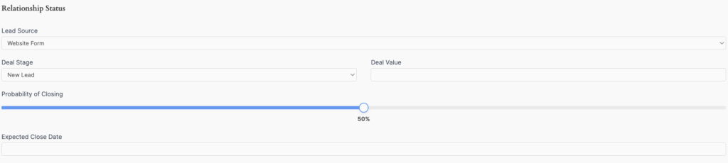 Formidable Forms CRM Application - Relationship Status