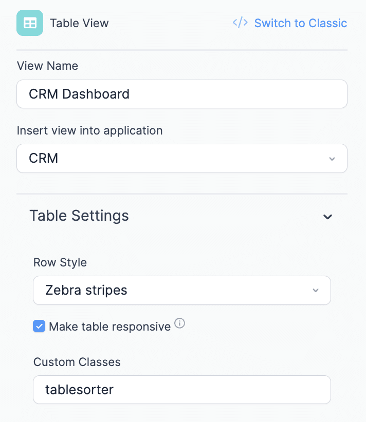 Formidable Forms CRM Application - CRM Dashboard Table View