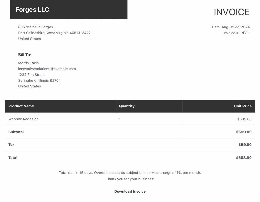 Freelance Invoice PDF Generator - Formidable Forms Web App Builder Example