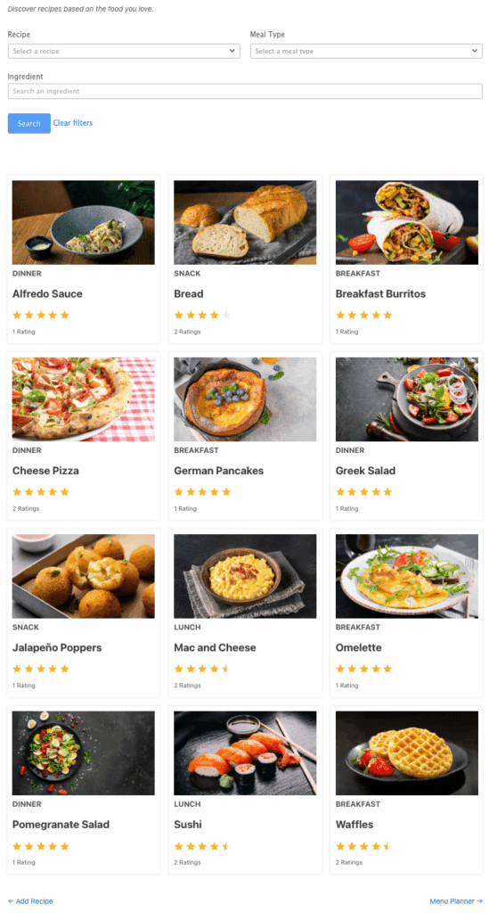 WordPress Recipe Plugin Template - Formidable Forms Web App Builder Example