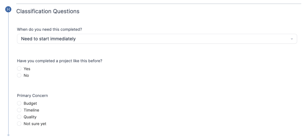 Project Type Form Classification Questions