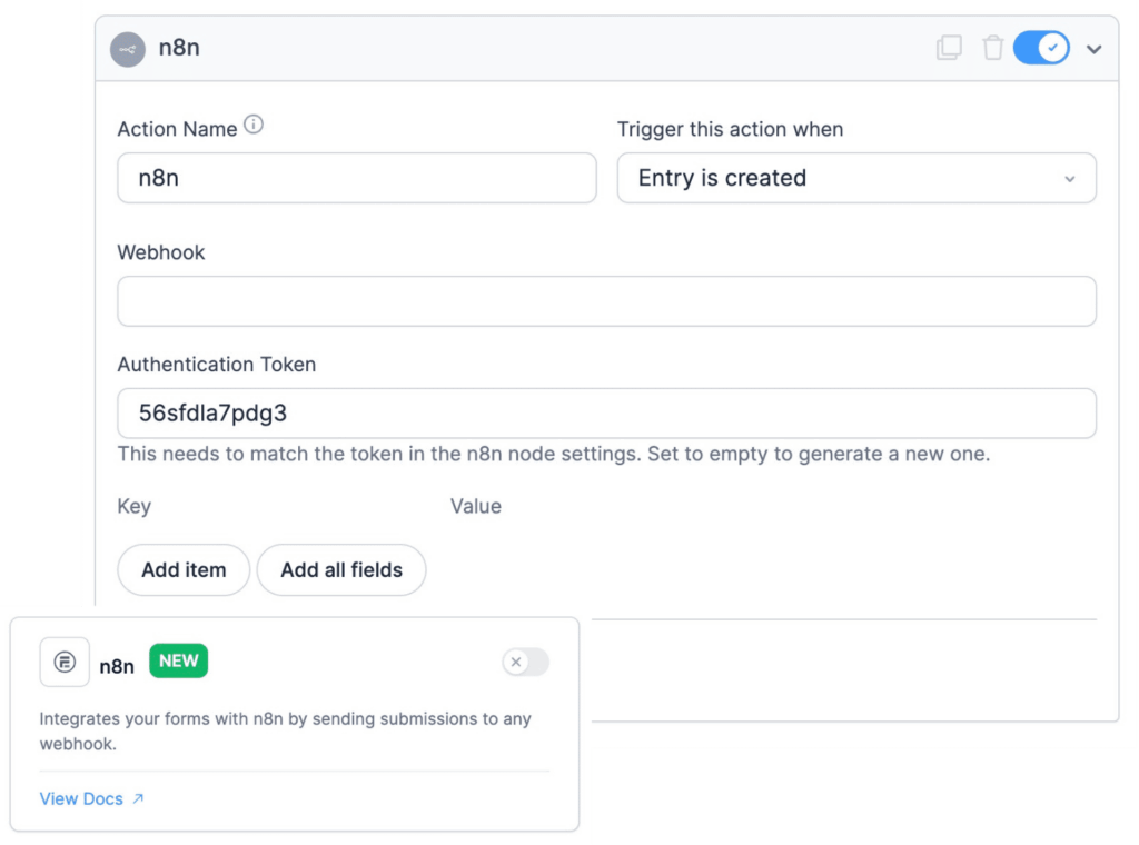 n8n Add-on Installation and Entry n8n Action
