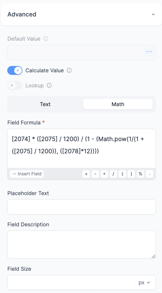 Advanced Options Mortgage Calculator - Calculation Formula