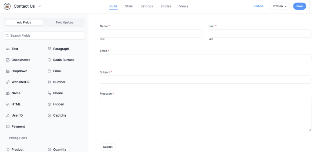 Contact Form Formidable Forms