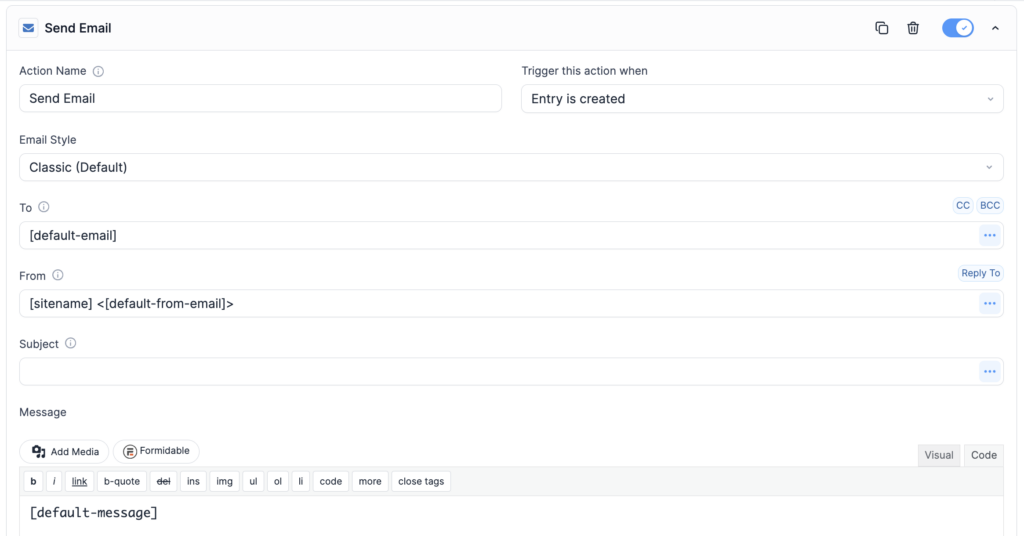 Email Form Action Formidable Forms