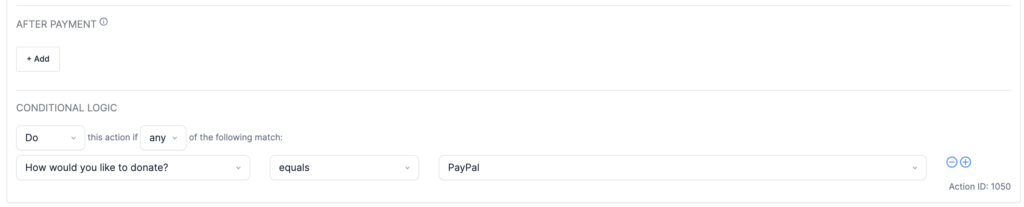 Formidable Forms Payment Action - Enable conditional logic for PayPal