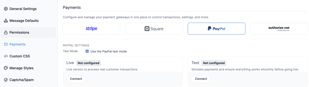 Paypal Global Settings Formidable
