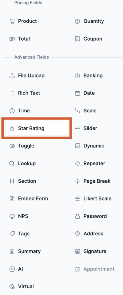 Star Ratings Field