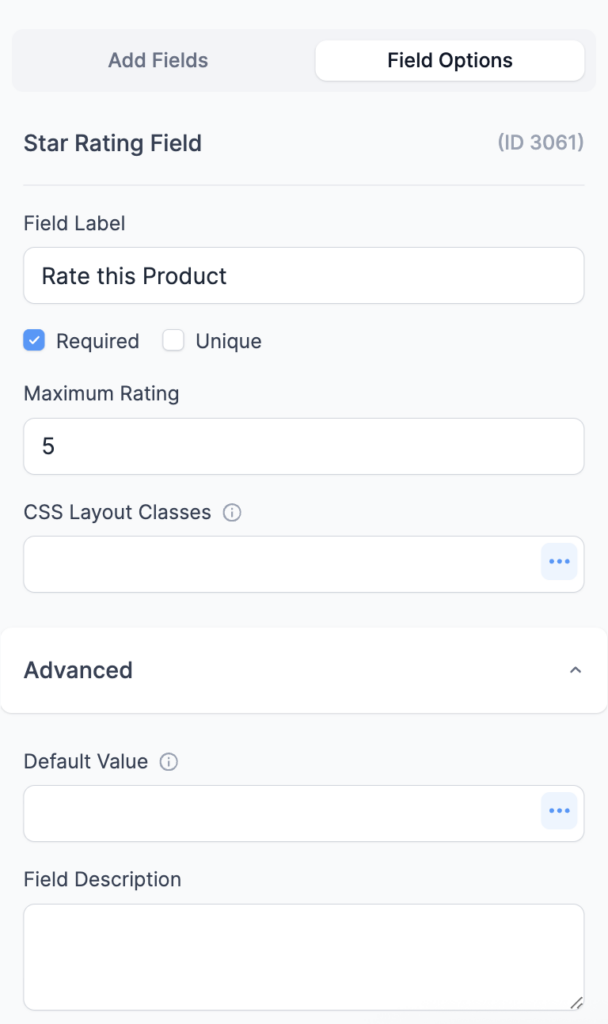Star Ratings Field Info