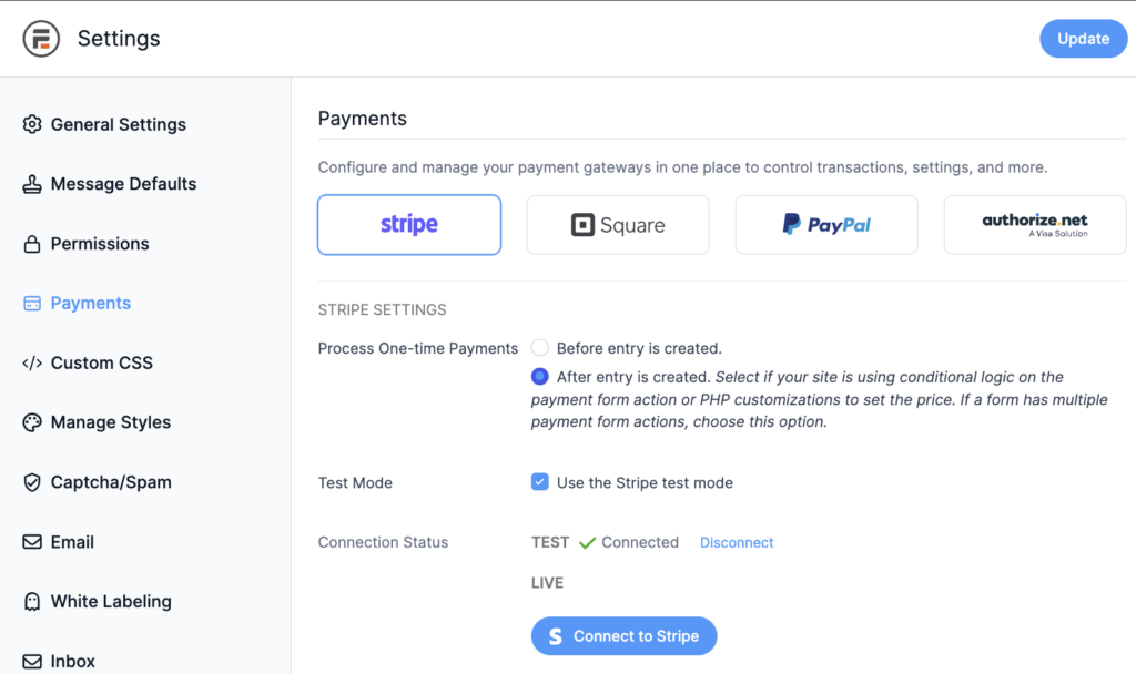 Stripe Formidable Forms Global Settings