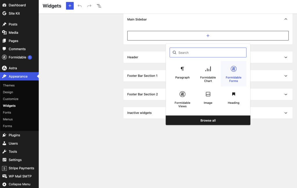 Widgets - Add Formidable Block To Sidebar