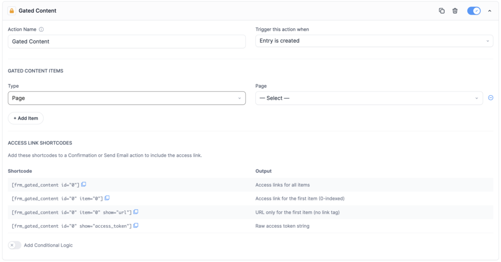 Gated Content Action Expanded with all fields and shortcodes