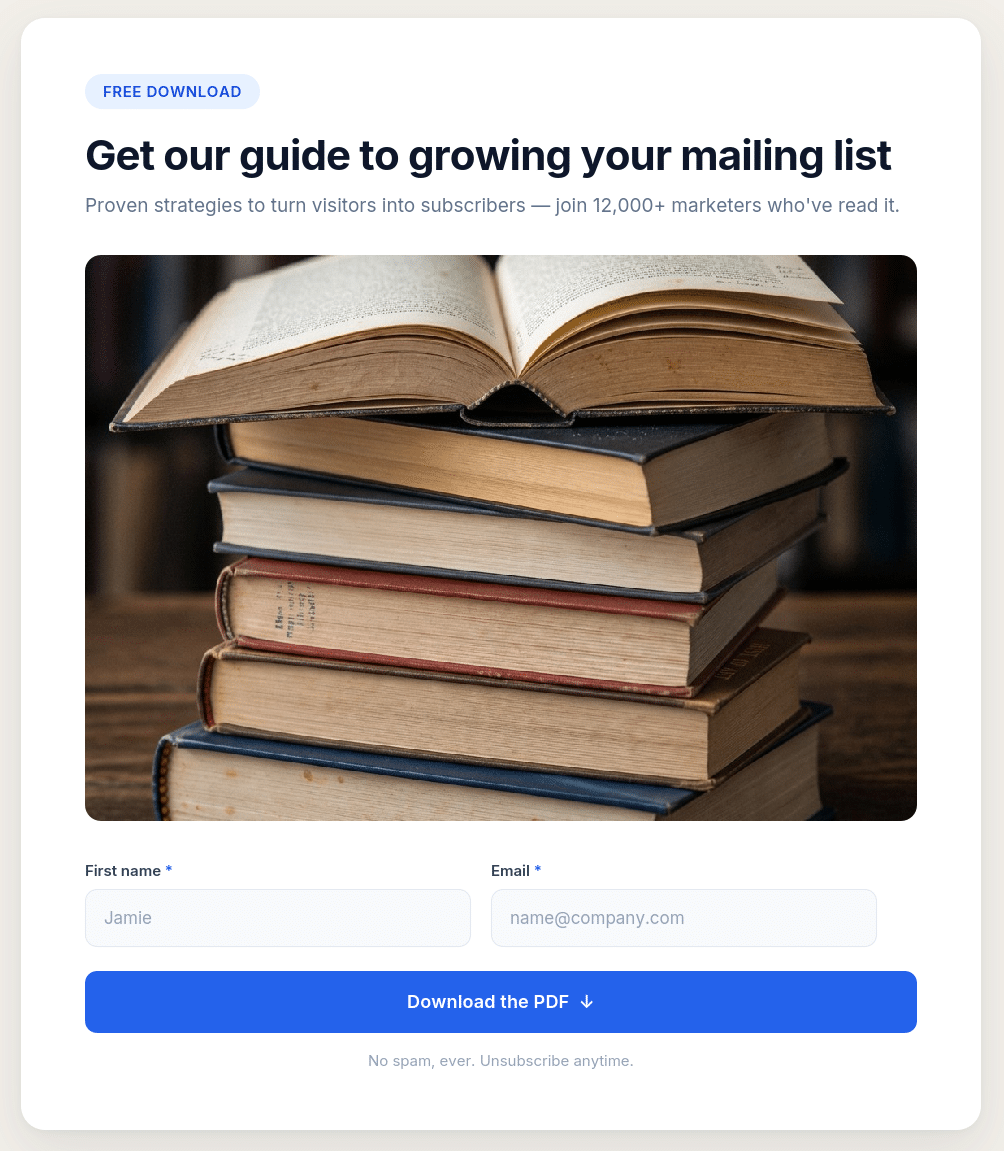 Example of a gated content form for WordPress