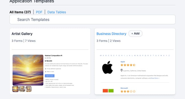 Formidable template gallery with the Business Directory template