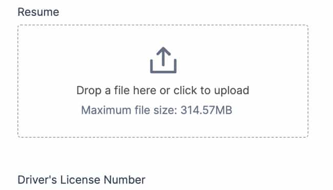File Upload field added to the form, labeled Resume