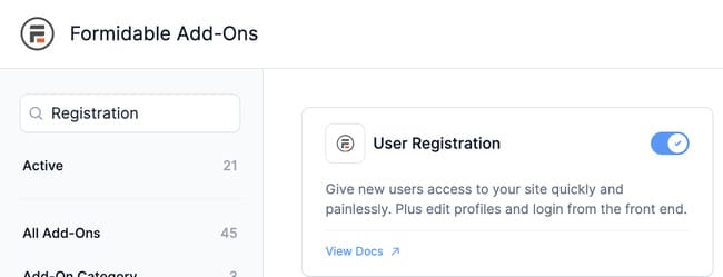 Formidable Forms User Registration Addon