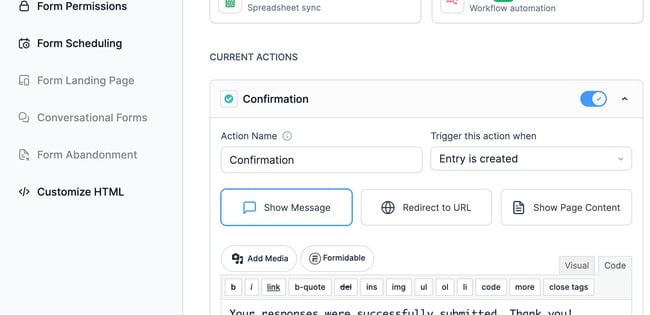 Backend Confirmation Action