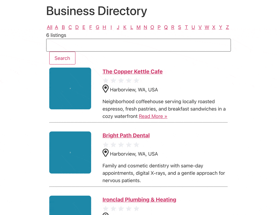 Business Directory Search and Filter Gif