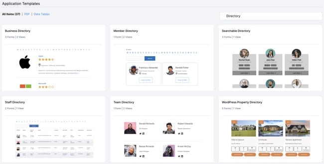 Formidable Forms Applications Gallery Directory Templates