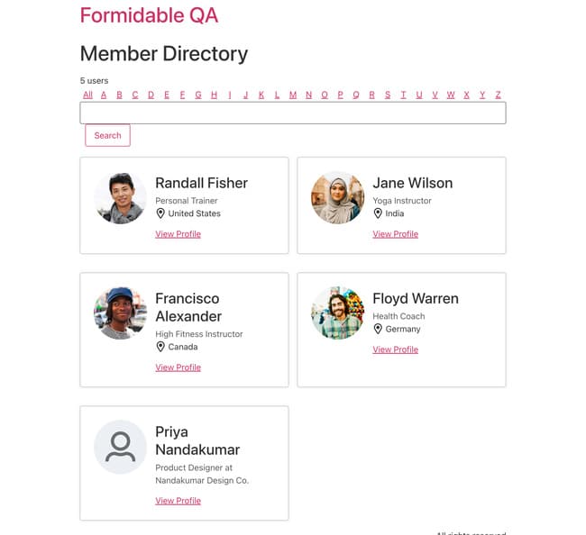 Formidable Forms Member Directory Front End Grid