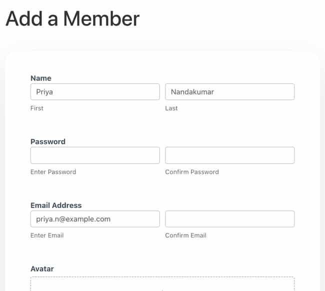 Formidable Forms Member Directory Registration Form Filled