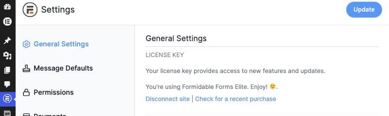 Formidable Global Settings License Key Section