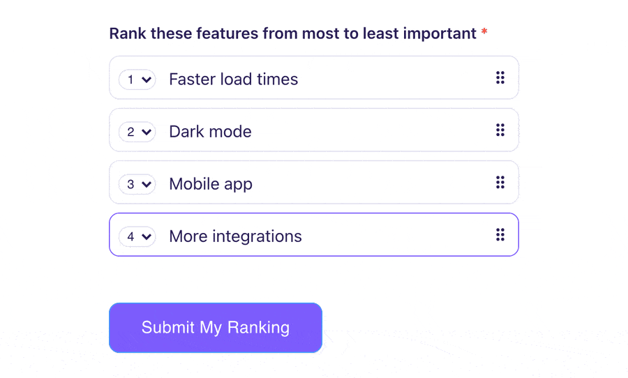 Demonstration of ranking field on published form.