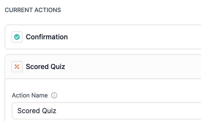 Actions & Notifications with the Scored Quiz action open