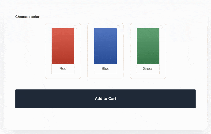 Animated GIF, user clicking through the image radio options, one highlighting as selected