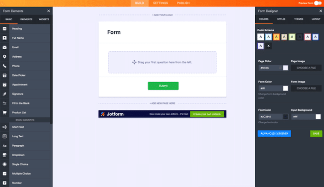 Jotform's drag and drop form builder 