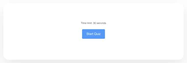 Published quiz showing the start screen with the Start Quiz button, before the countdown begins